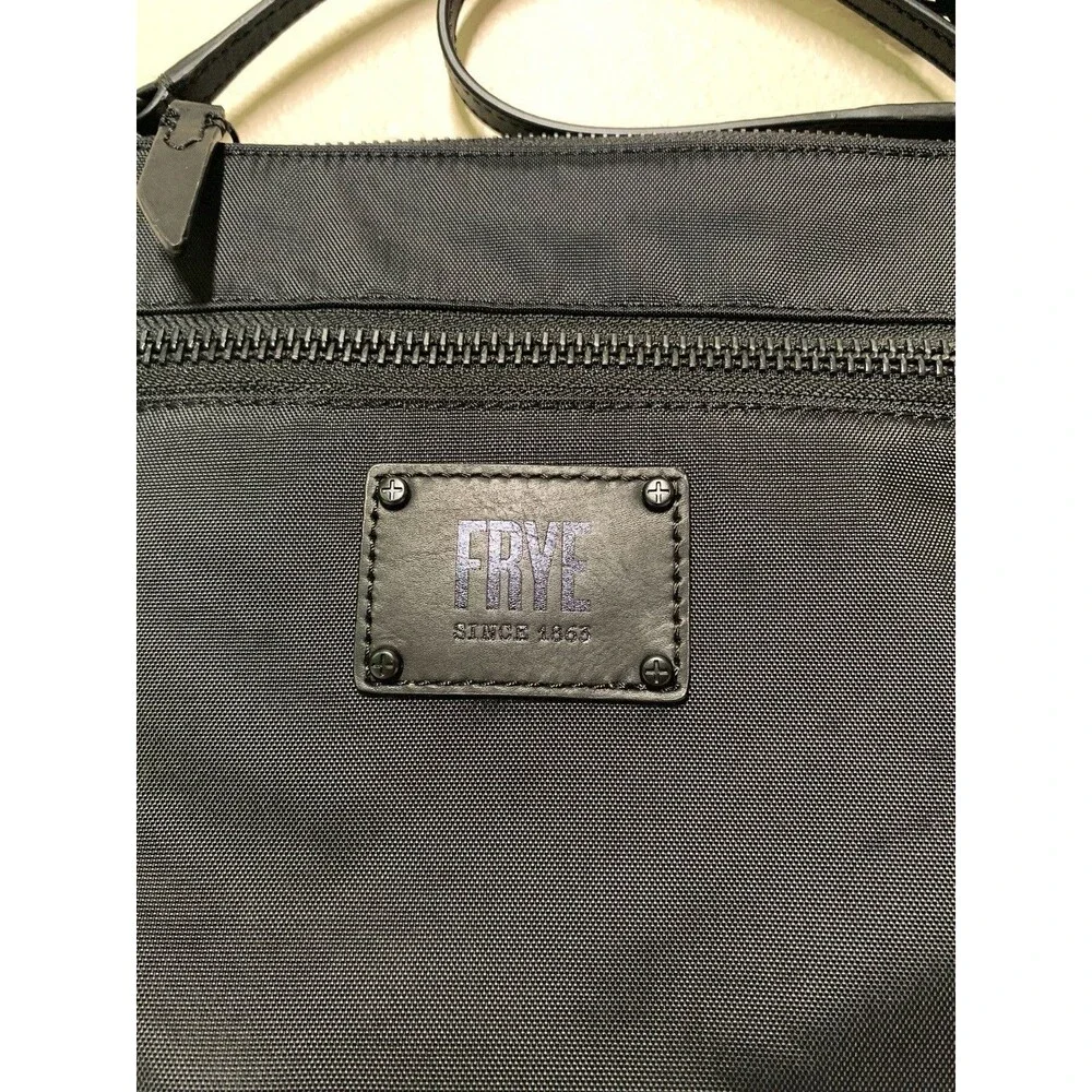 Frye Ivy Nylon Crossbody Bag Leather Logo Black on Black EUC - Picture 3 of 6